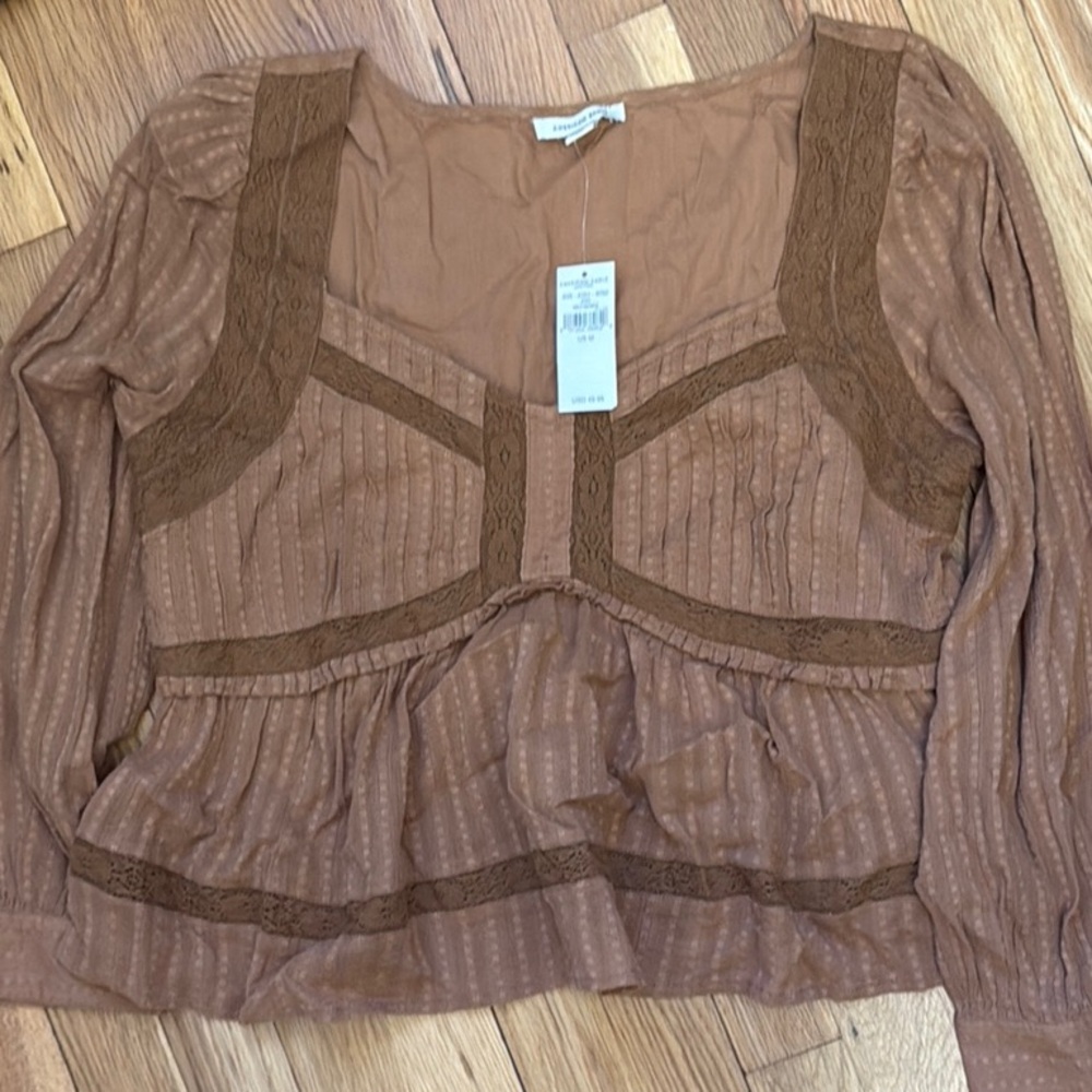 American Eagle Outfitters Brown Fitted Peplum Blouse